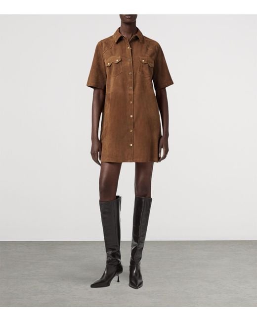 AllSaints Brown Suede Rock Mini Shirt Dress