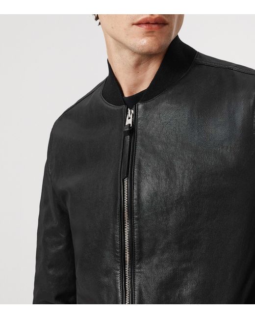 AllSaints Black Leather Morten Bomber Jacket for men
