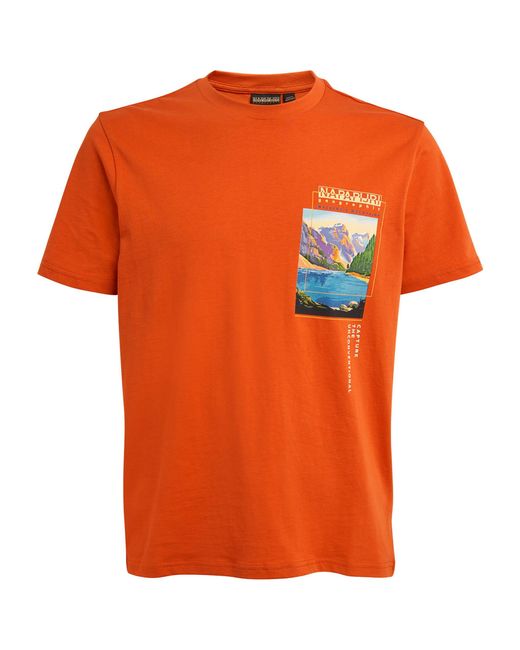 Napapijri Orange Cotton Graphic T-shirt for men