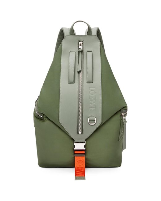 Loewe Convertible Backpack In Nylon And Calfskin in Green for Men ...