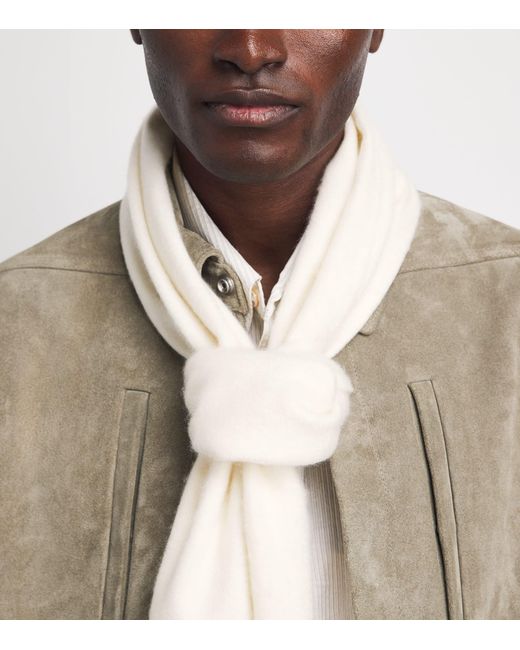 Johnstons White Natural Cashmere Scarf for men
