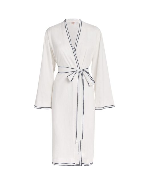 Eberjey White Linen-Blend Robe