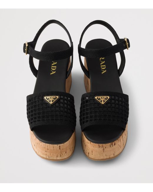 Prada Black Crochet Sandals
