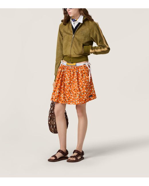 Miu Miu Green Waxed Suede Stripe Track Jacket