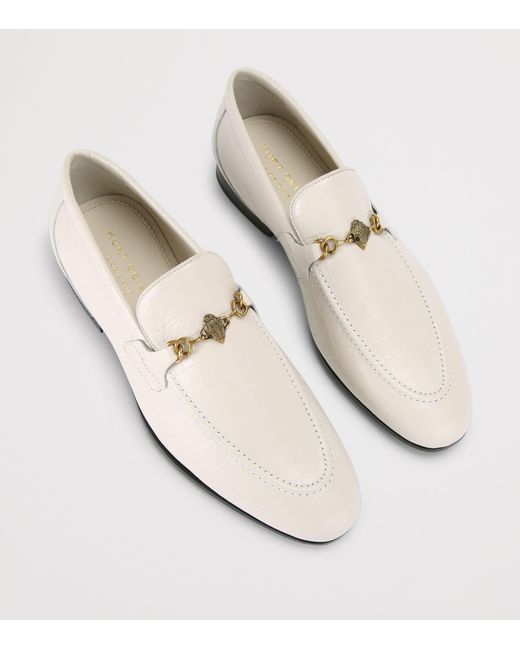 Kurt Geiger White Croc-Embossed Leather Alton Loafers for men