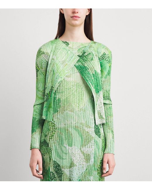 Pleats Please Issey Miyake Green Pleated Foggy Forest Cardigan