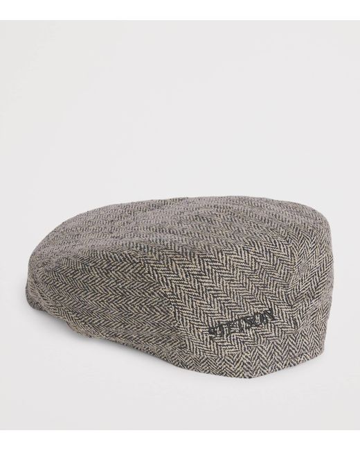 Stetson Gray Silk Herringbone Flat Cap for men