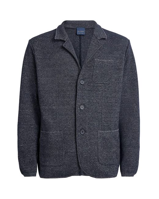 Paul & Shark Blue Virgin Wool-Linen Knitted Overshirt for men
