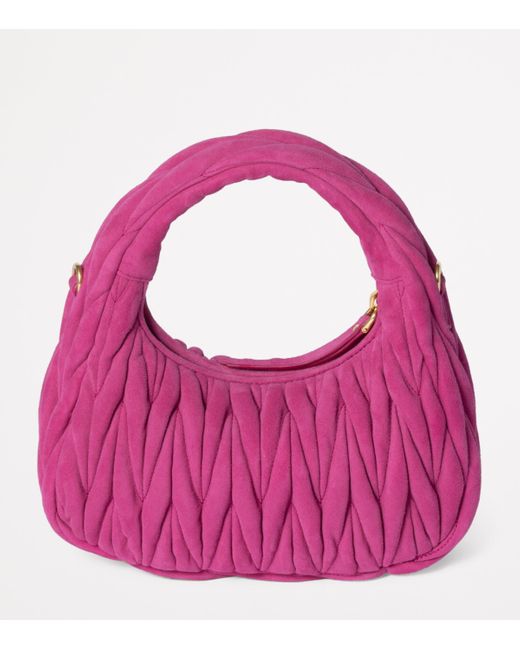 Miu Miu Purple Matelassé Suede Wander Top-Handle Bag