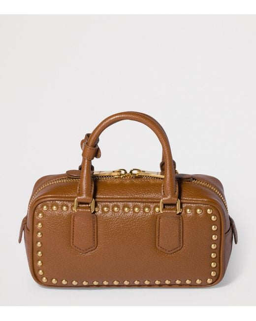 Miu Miu Brown Leather Studded Arcadie Top-Handle Bag