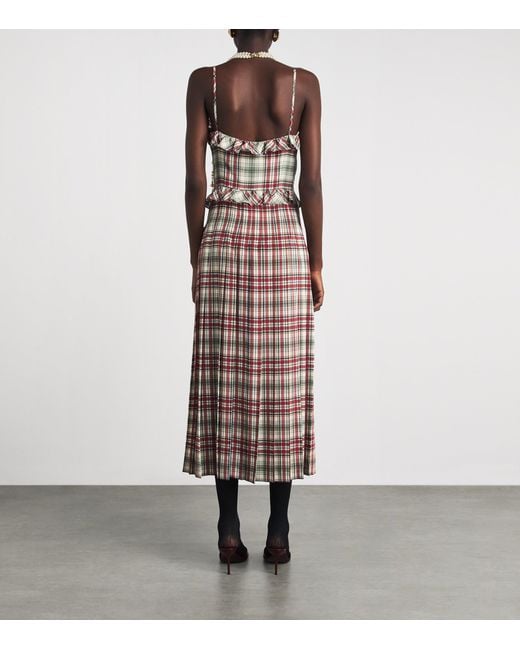 Alessandra Rich Purple Silk Check Ruffled Midi Dress