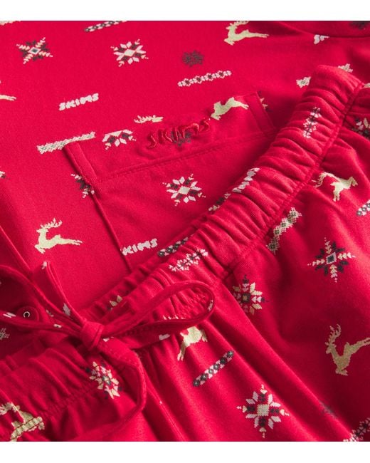 Skims Red Modal-Blend Festive Print Pyjama Set