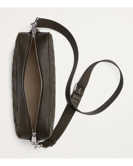 Bottega Veneta Black Medium Leather Intrecciato Camera Bag for men