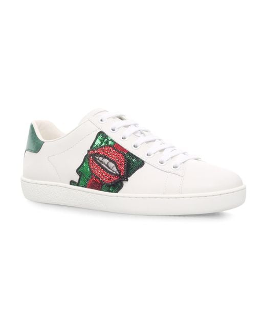 Gucci White New Ace Lips Low Sneakers
