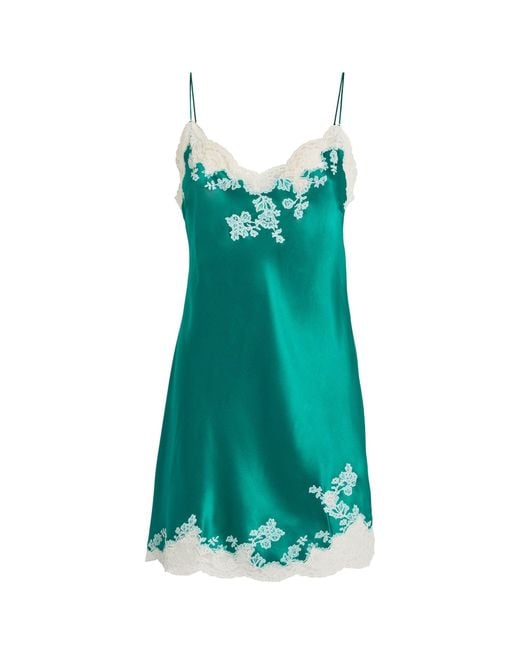 Carine Gilson Green Silk Lace-detail Slip Dress