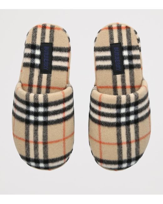Burberry Natural Wool-Blend Check Slippers