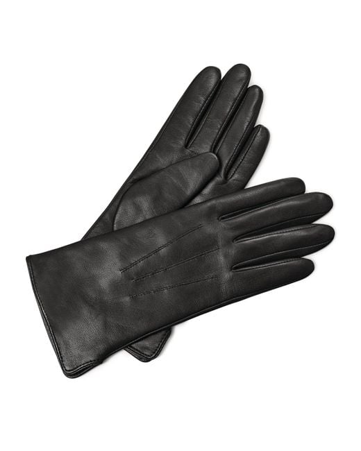 Aspinal Black Cashmere-Wool-Lined Leather Gloves