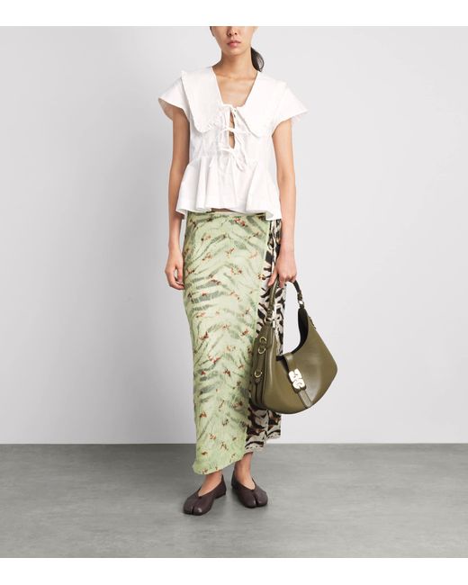 Ganni White Cotton Bow-Detail Peplum Blouse
