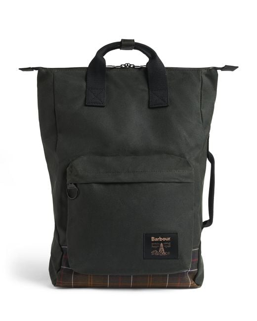 Barbour Black Waxed Cotton Field Backpack for men