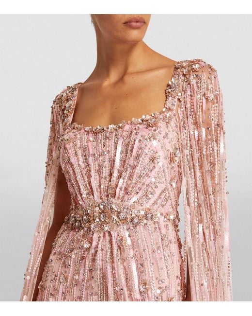 Jenny Packham Pink Exclusive Embellished Cape-detail Gown