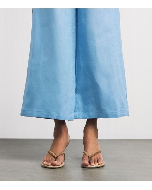 Faithfull The Brand Blue Linen Syna Wide-Leg Trousers
