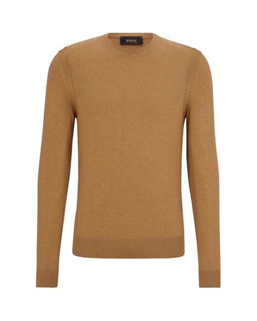 Boss Brown Wool-Silk-Cashmere Sweater for men