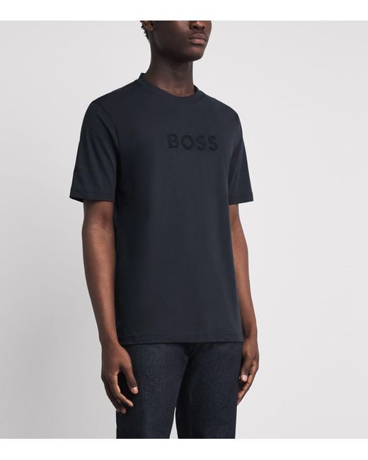 Boss Black Cotton Textured Logo T-Shirt for men