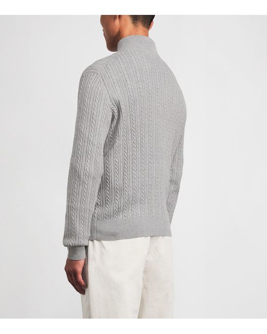 Polo Ralph Lauren Gray Cotton Cable-Knit Quarter-Zip Sweater for men