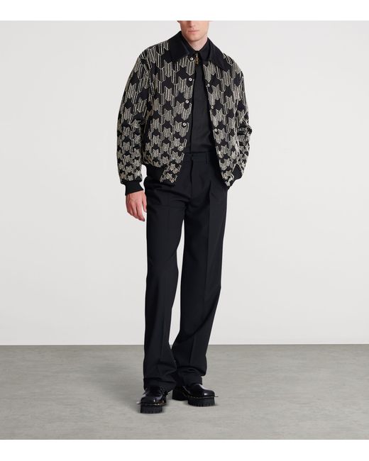 Balmain Gray Satin Houndstooth Bomber Jacket for men