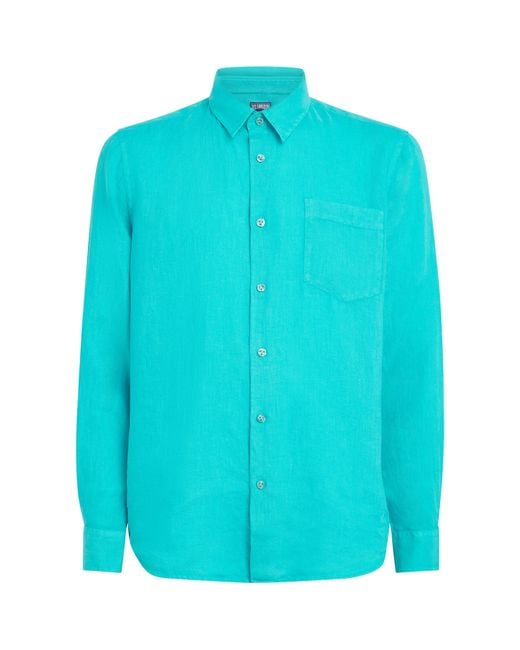 Vilebrequin Blue Linen Caroubis Shirt for men