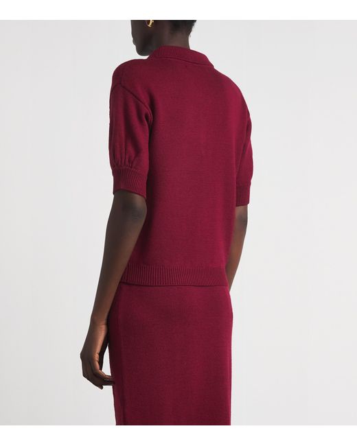 Alessandra Rich Red Virgin Wool Open-Knit Polo Shirt for men