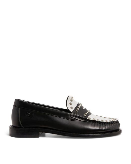 Sandro Black Leather Two-Tone Studded Loafers