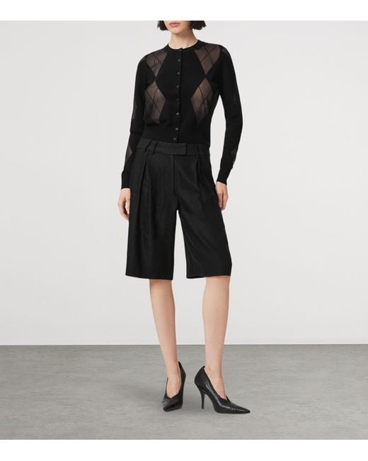 AllSaints Black Wool-Blend Argyle Bern Cardigan