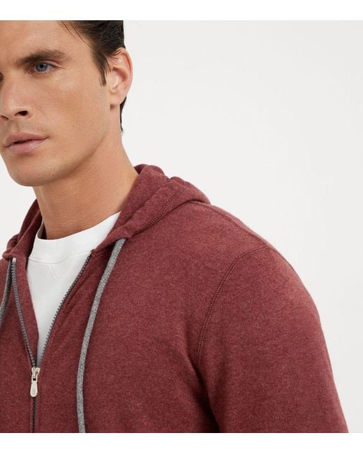 Brunello Cucinelli Cashmere Hooded Cardigan in Red for Men Lyst UK