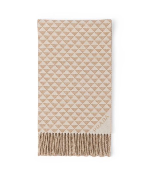 Prada Natural Double Wool-Cashmere Symbole Scarf