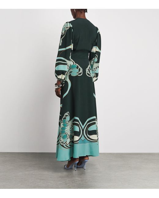 LaDoubleJ Green Silk Printed Camerino Maxi Dress