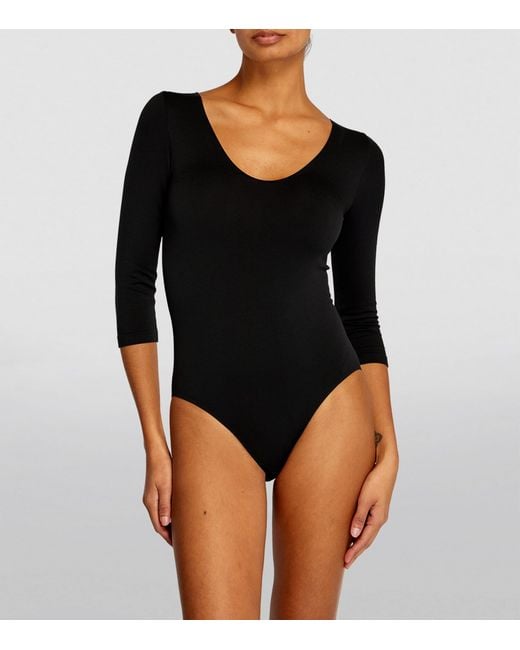 Falke Black Cropped-Sleeve V-Neck Bodysuit