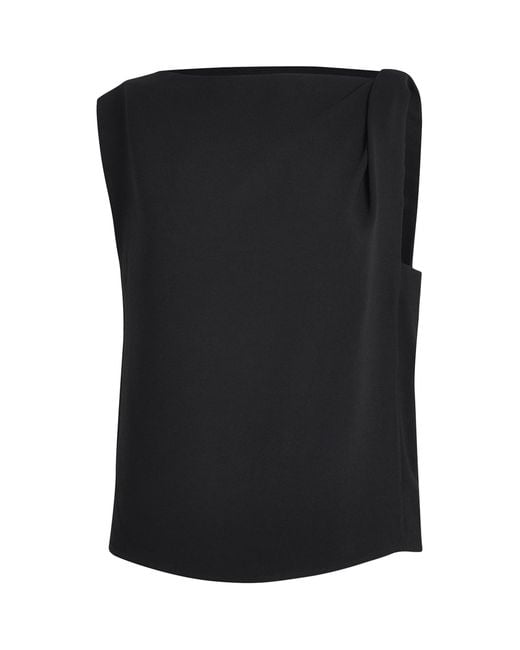 Vince Black Crepe Draped-Shoulder Top