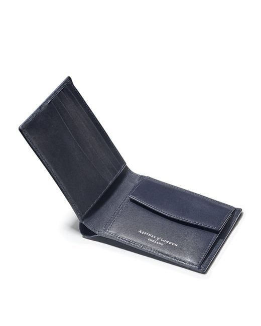 Aspinal Blue Leather Bifold Coin Wallet for men