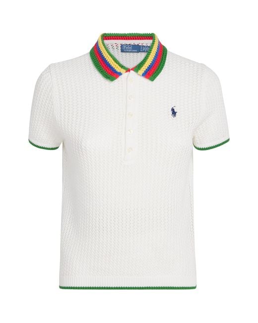 Polo Ralph Lauren White Crochet Polo Pony Polo Shirt