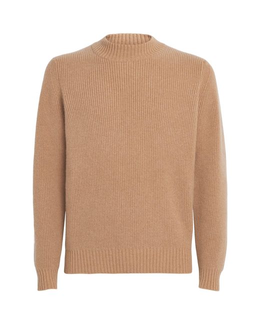 FIORONI CASHMERE Brown Cashmere Ribbed Sweater for men