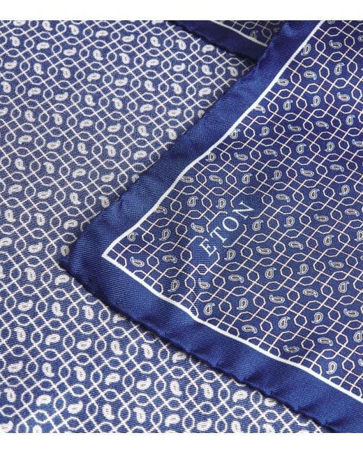 Eton of Sweden Blue Silk Interlocking Print Pocket Square for men