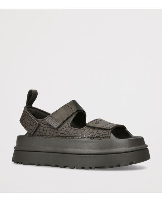 Ugg Black Croc-Embossed Goldenglow Sandals