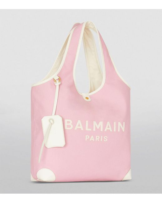 Balmain Pink Canvas Leather-trimmed B-army Shopper Bag
