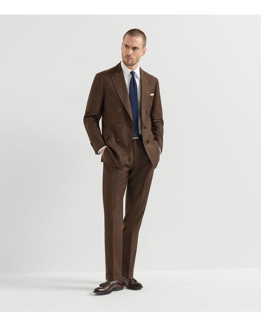 Brunello Cucinelli Brown Virgin Wool-Cashmere Leisure Two-Piece Suit for men