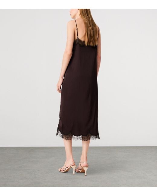 Maje Brown Lace-Trim Midi Dress