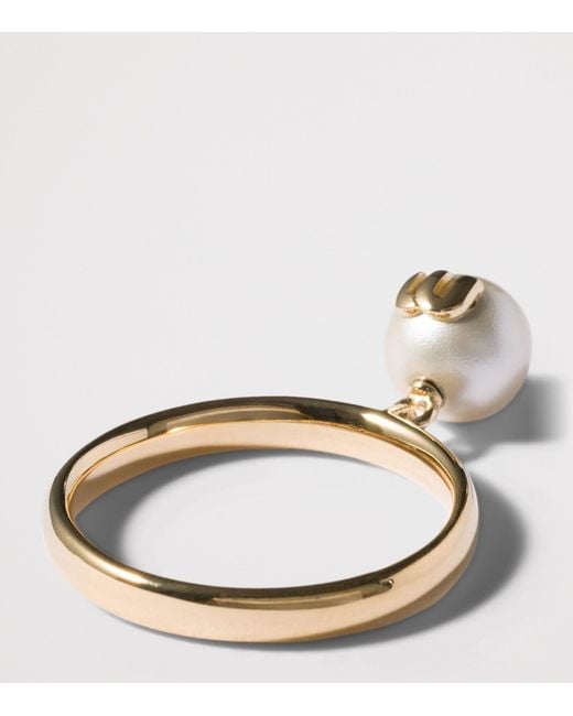 Miu Miu Metallic Faux Pearl Pendant Ring