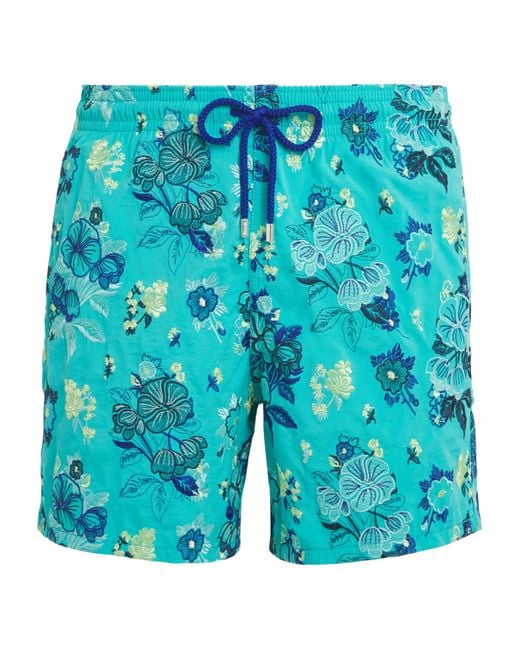 Vilebrequin Blue Embroidered Mistral Swim Shorts for men
