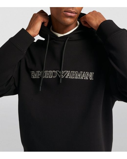 Emporio Armani Black Oversized Logo Hoodie for men