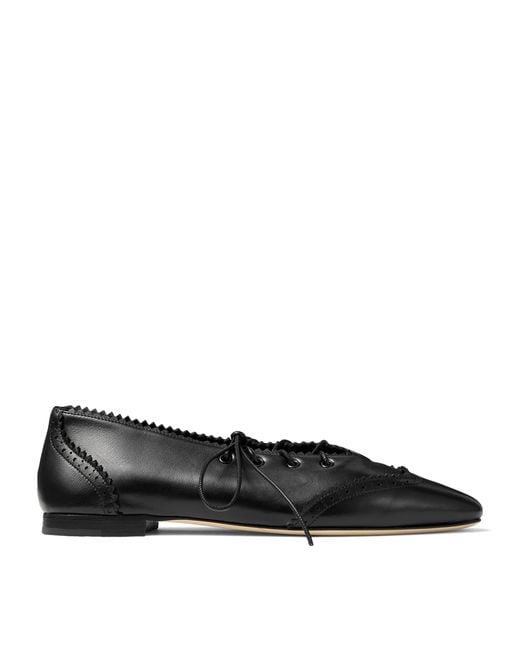 Jimmy Choo Black Margot Leather Lace-Up Flats
